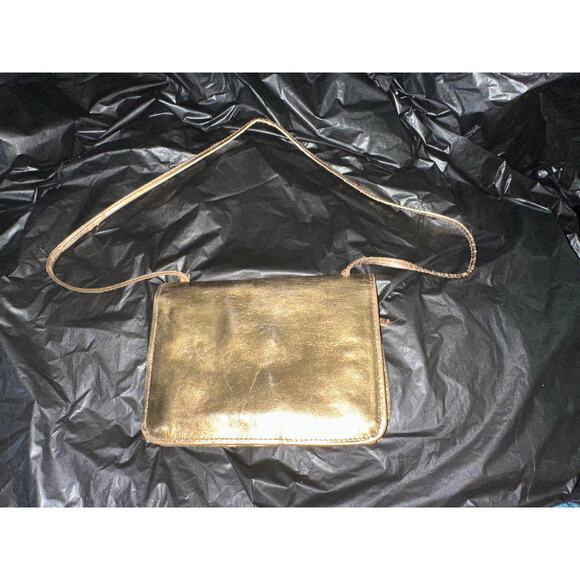 RARE POLLY BERGEN VINTAGE METALLIC GOLD LEATHER FIRENZE 1989 VIA TORNABUONI BAG - Picture 3 of 7